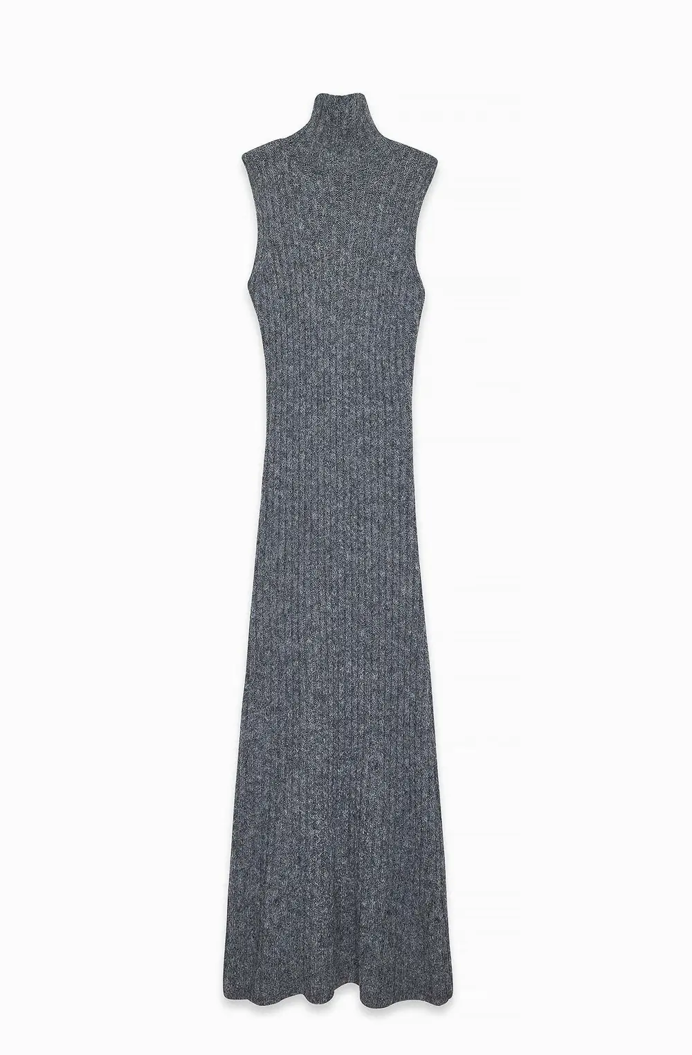 Knitted Wool Blend Turtleneck Maxi Dress Grey