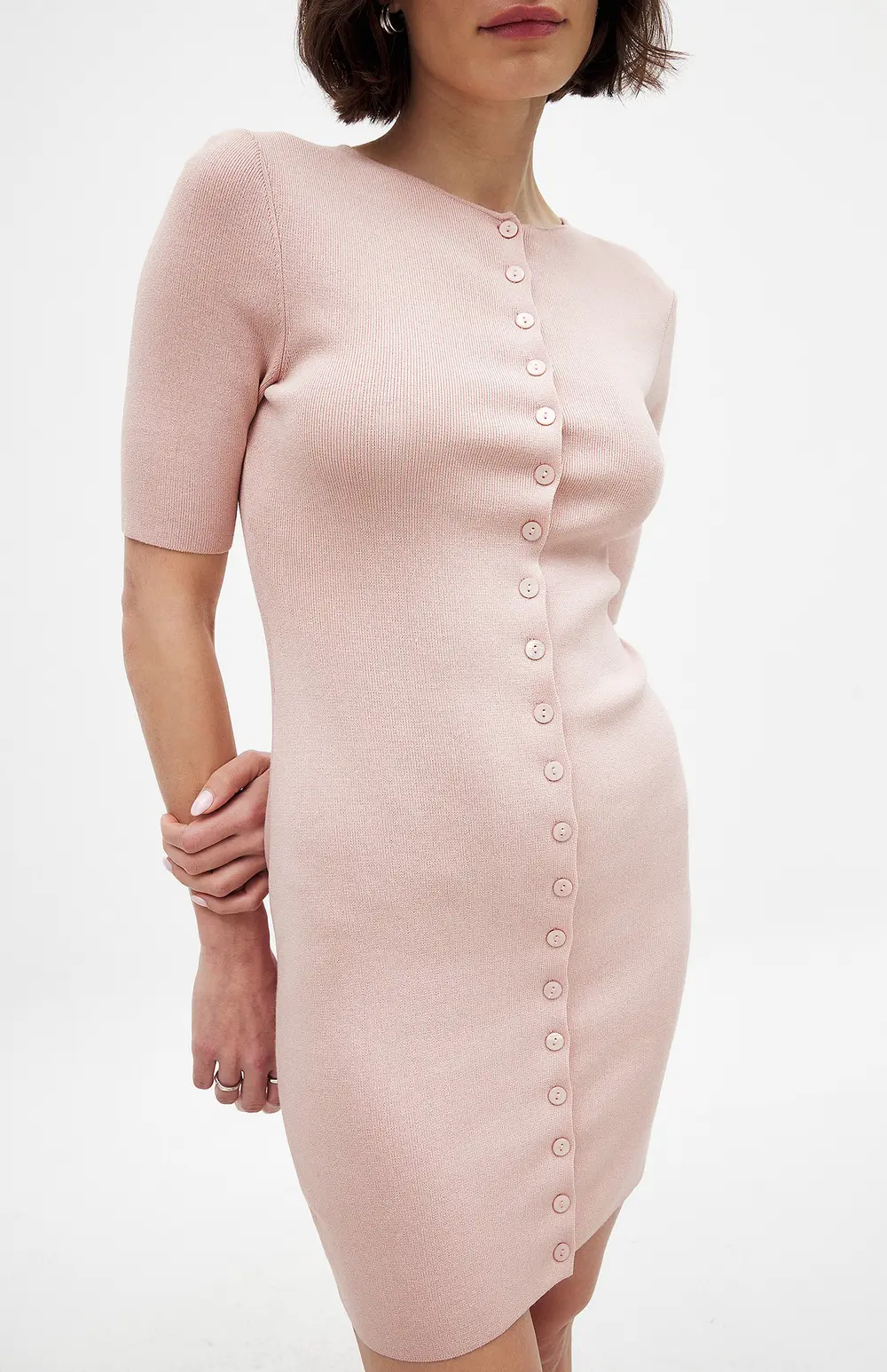 Knitted Button Mini Dress Pink