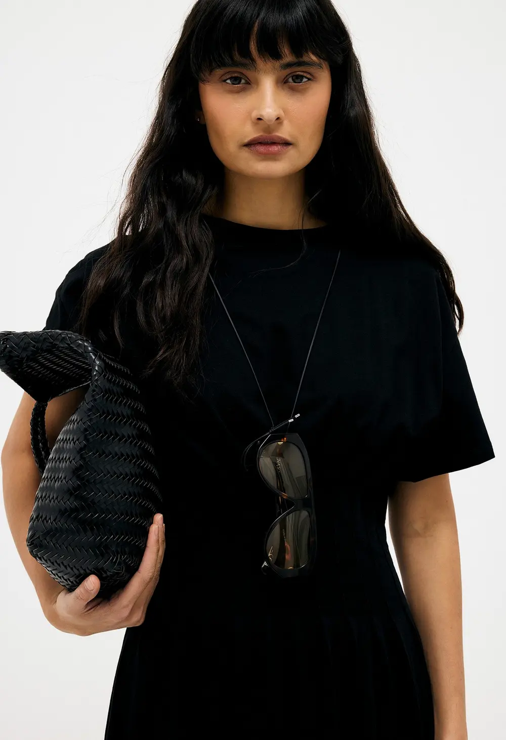 Marked Waist Short Sleeve Dress Black