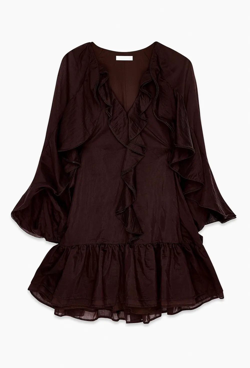 Long Sleeve Ruffle Mini Dress Brown