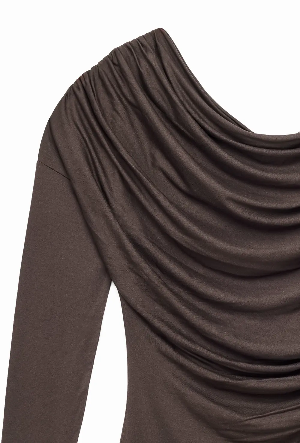 Draped Long Sleeve Mini Dress Brown