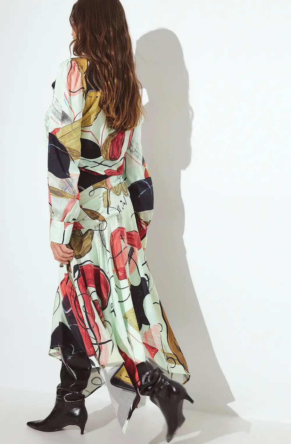 Printed Scarf Detail Dress Multicolor
