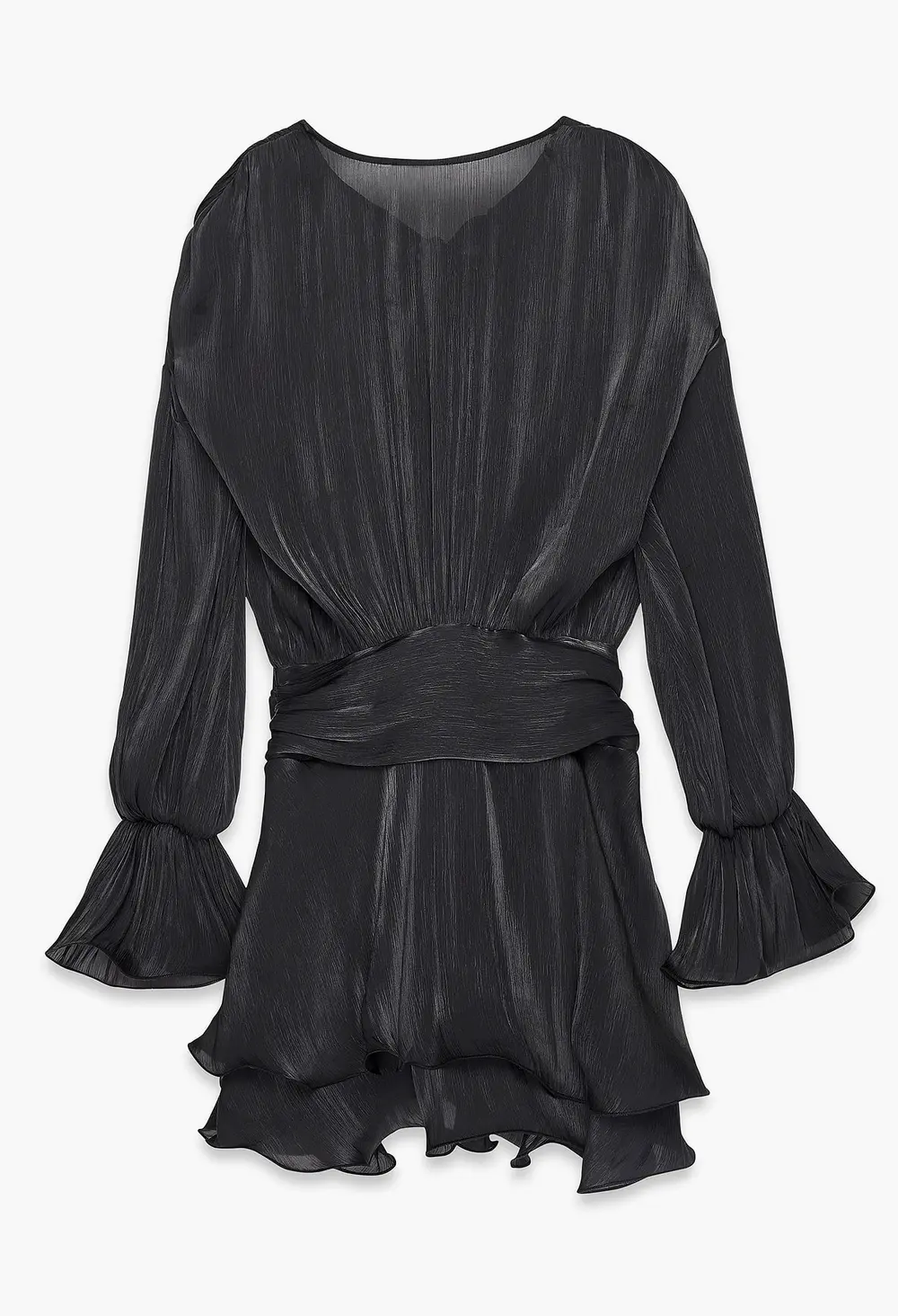 Ruched Waist Ruffle Mini Dress Black