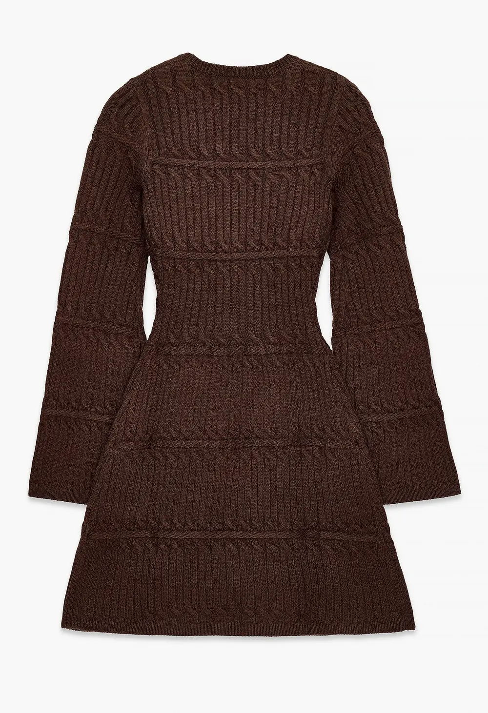 Cable Knitted Flare Mini Dress Brown