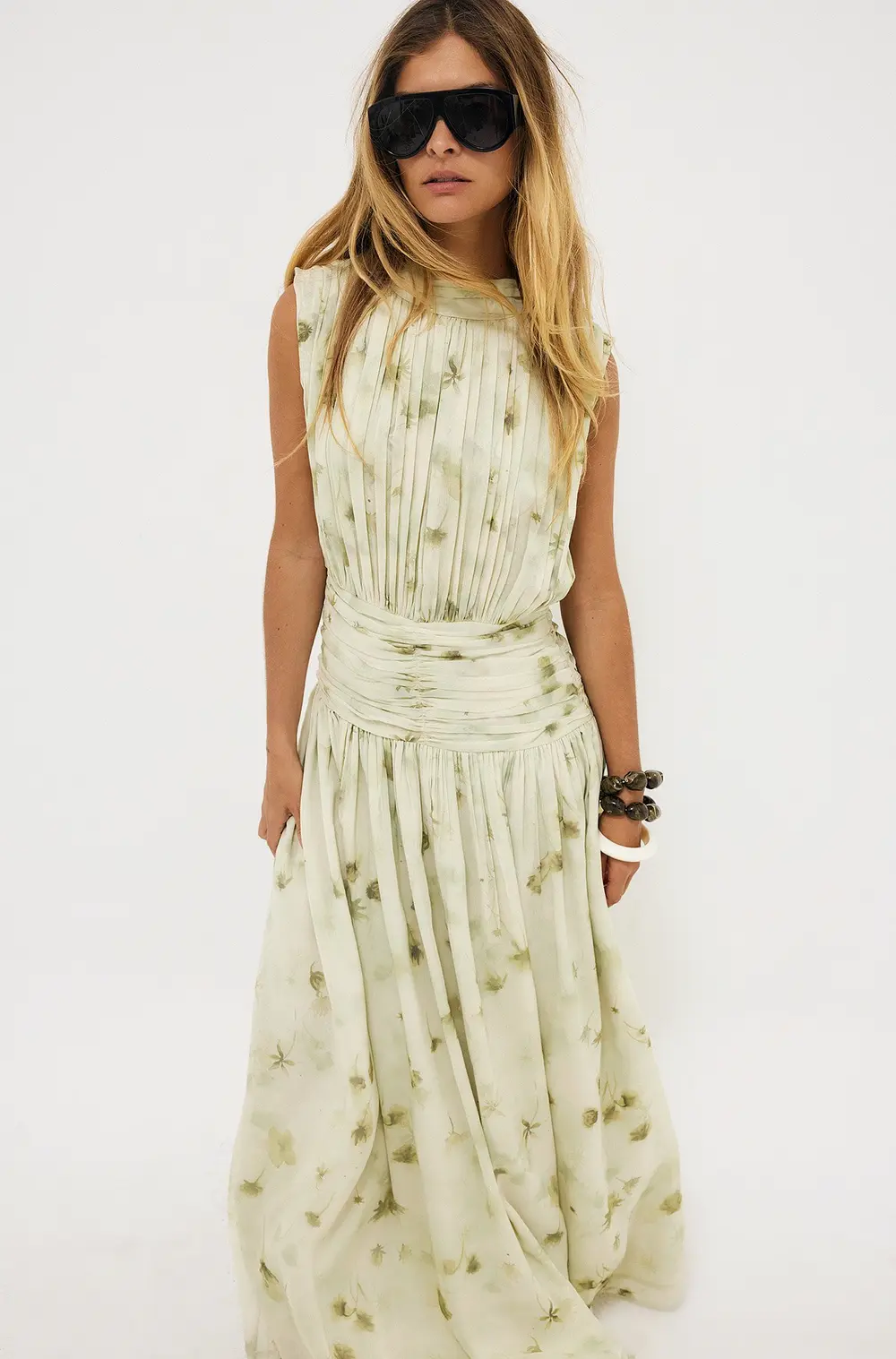Ruched Smock Maxi Dress Green