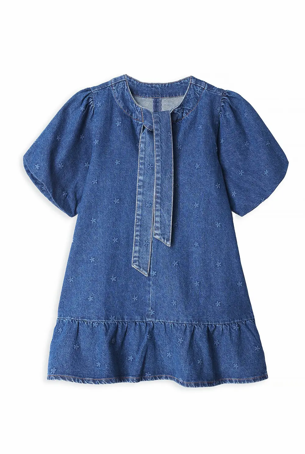 Denim Tie Mini Dress Blue