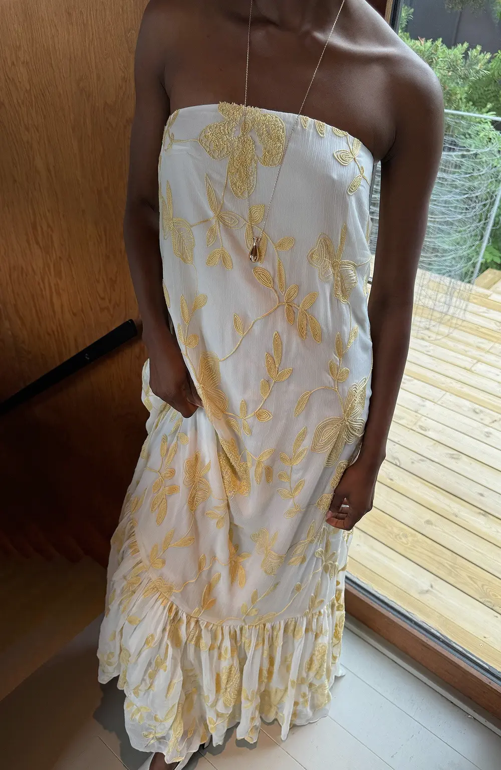 Embroidered Chiffon Bandeau Maxi Dress Flower