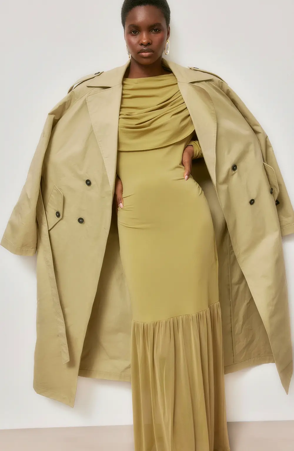 Draped Waterfall Maxi Dress Green