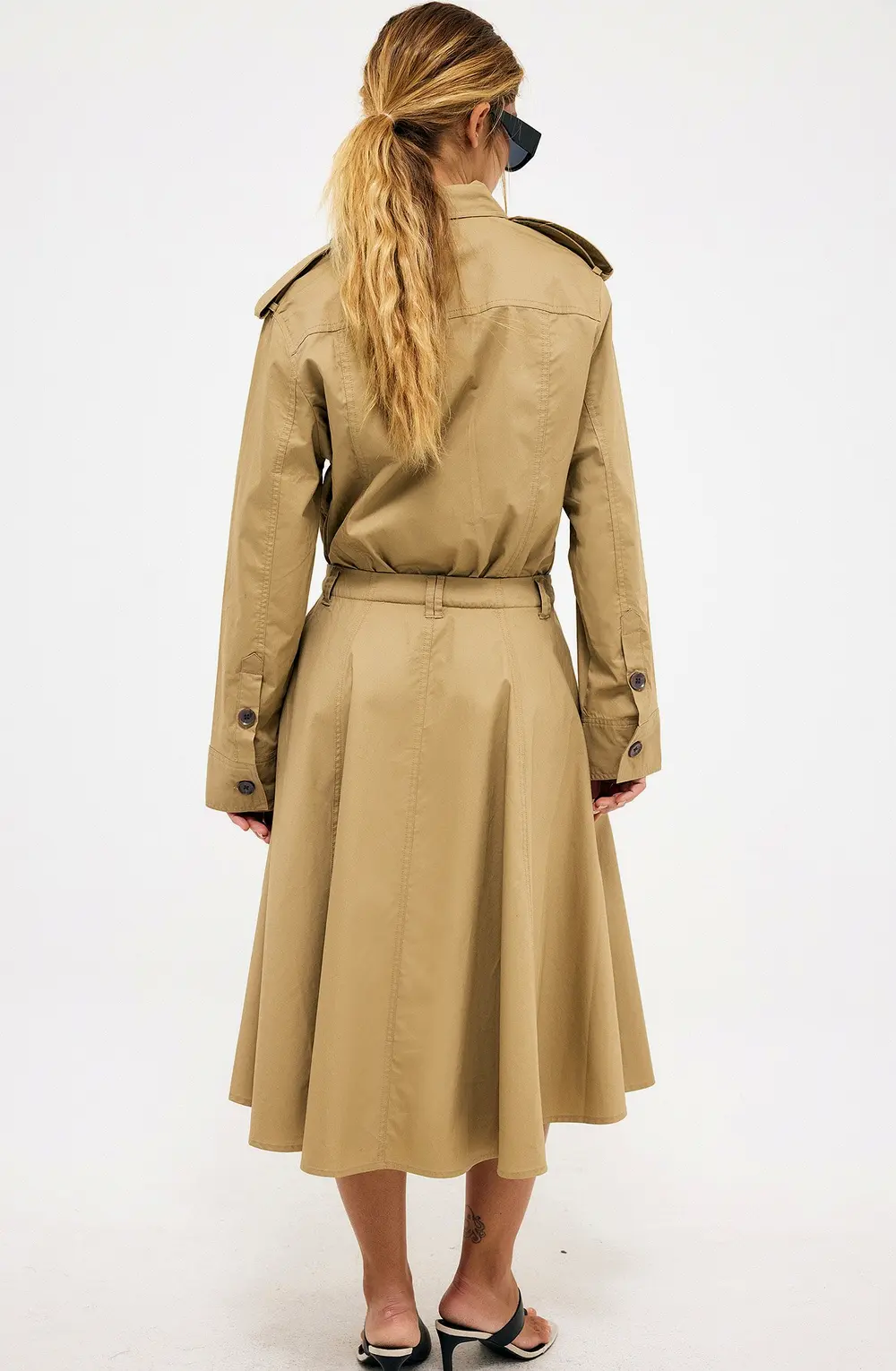 Heavy Cotton Midi Cargo Shirt Dress Beige