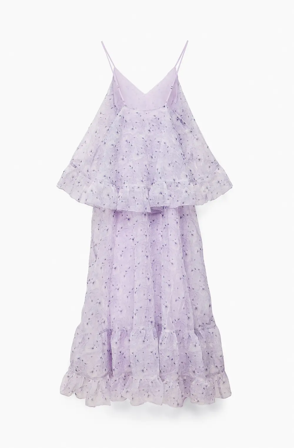 Organza V Neck Volume Maxi Dress Purple