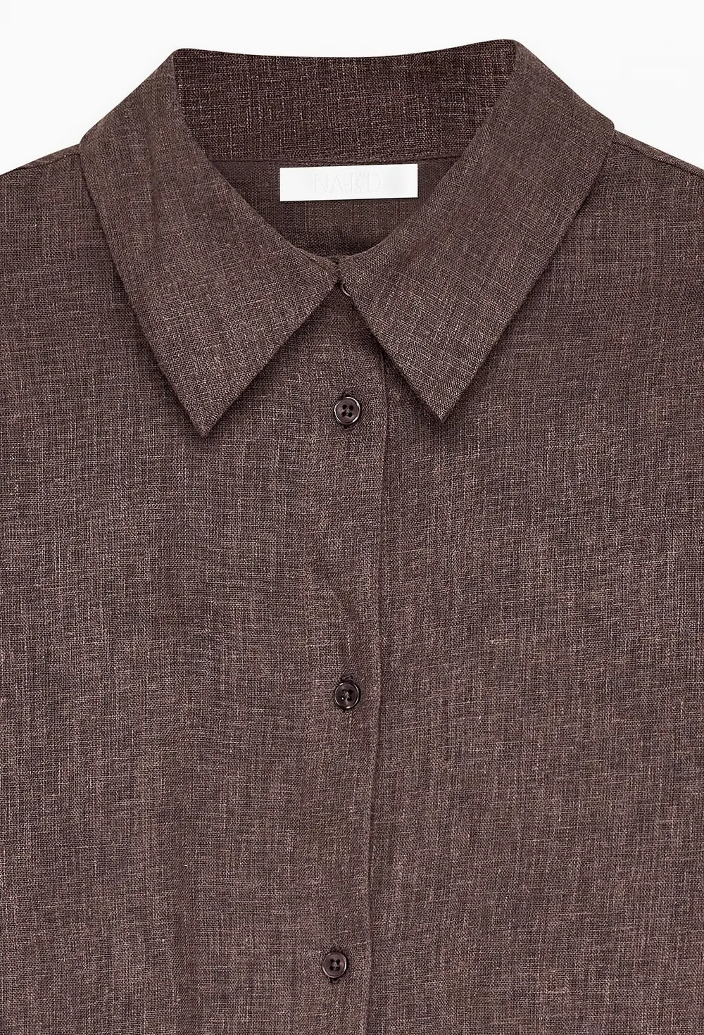 Linen Blend Mini Shirt Dress Brown