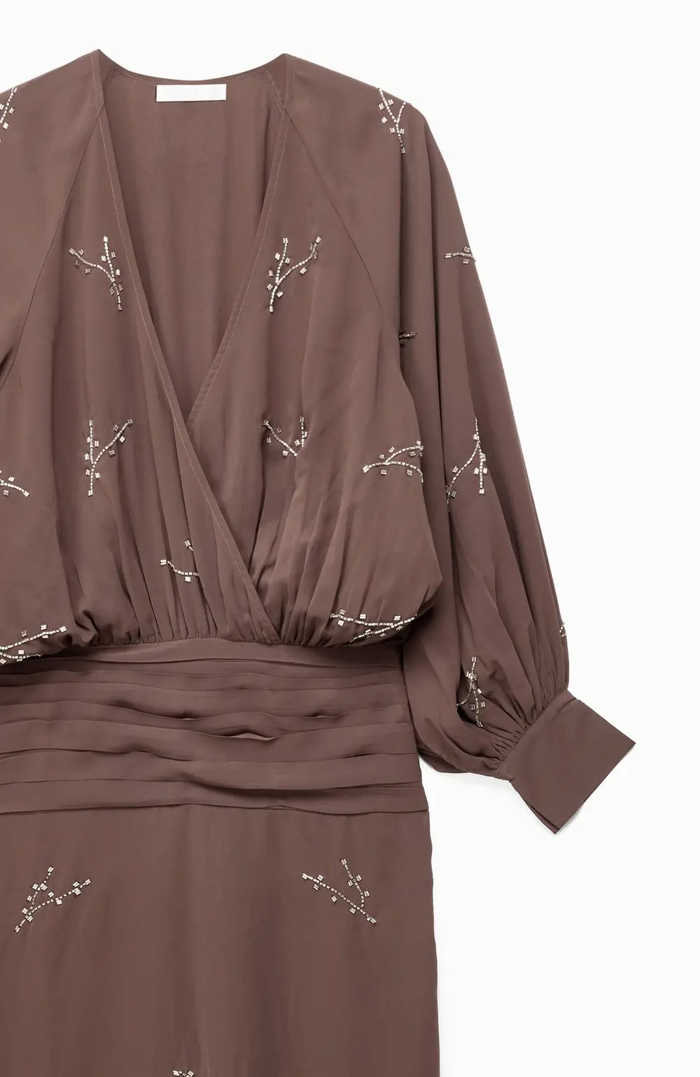 Rhinestone Long Sleeve Midi Dress Brown