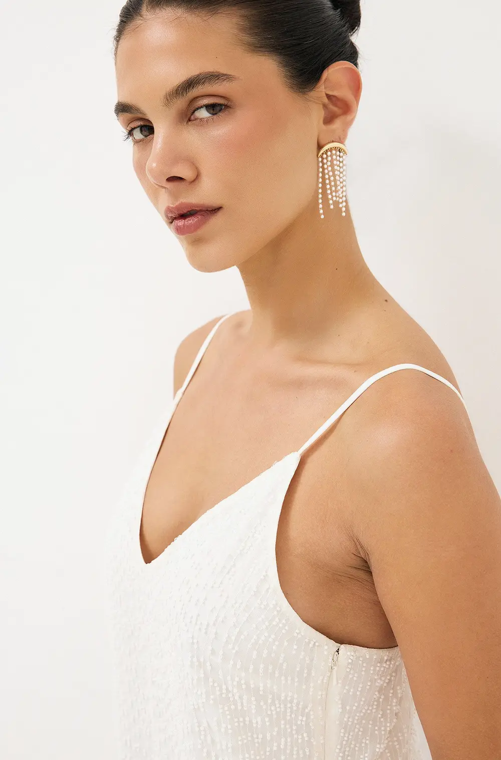 Beaded Strap Mini Dress White