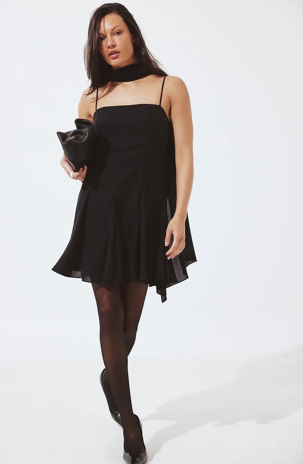 Chiffon Scarf Mini Dress Black