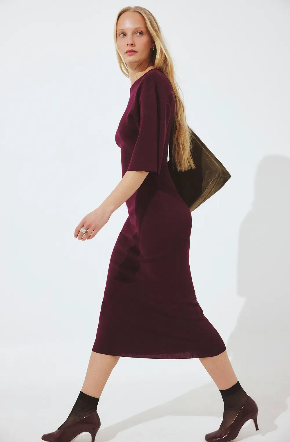 Knitted Midi Dress Burgundy