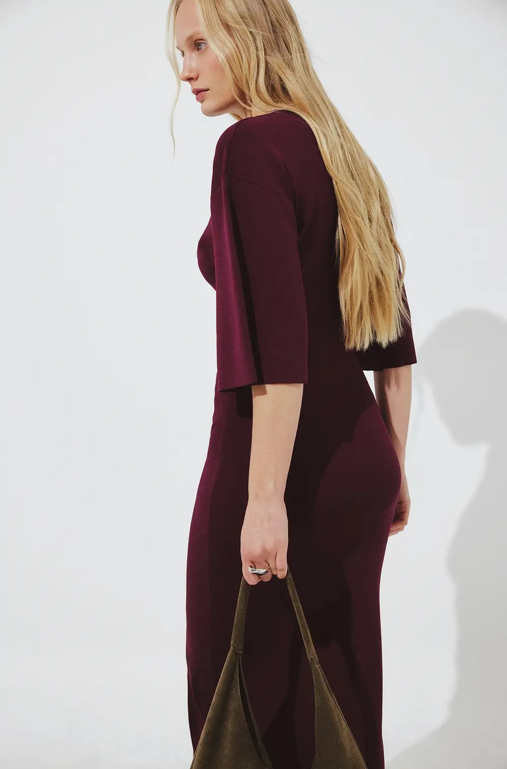 Knitted Midi Dress Burgundy