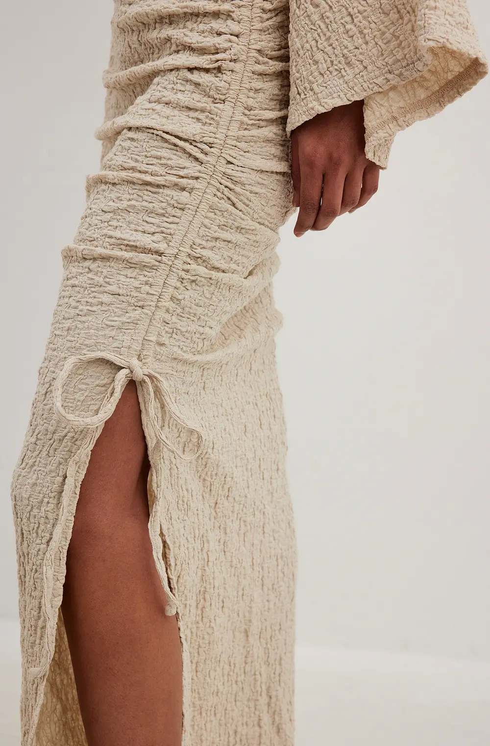 Structured Drawstrings Maxi Dress Beige