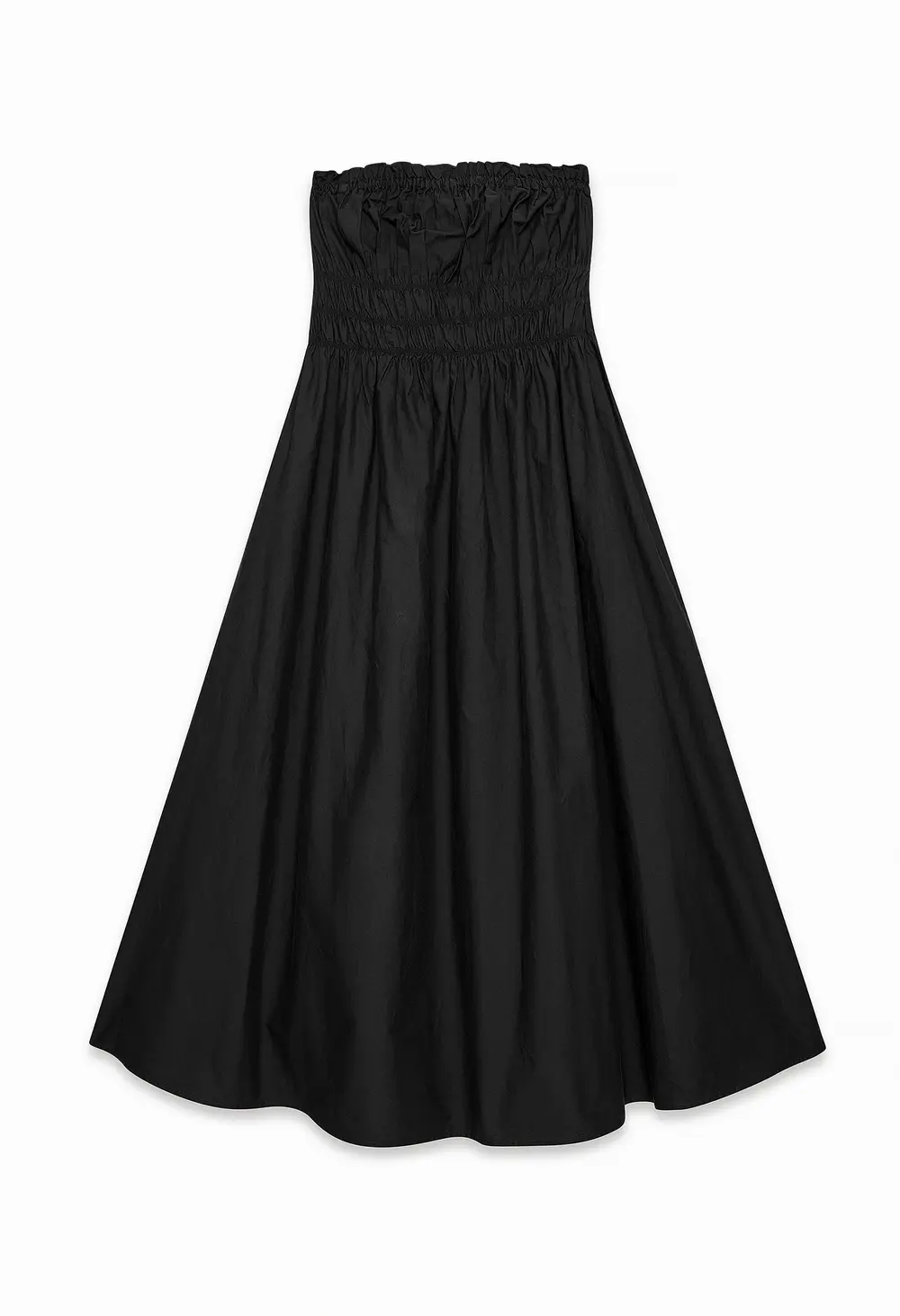 Cotton Bandeau Ruched Midi Dress Black