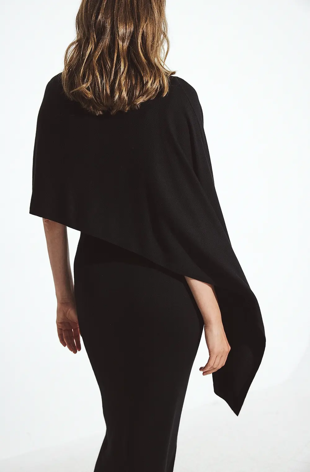 Knitted Poncho Midi Dress Black