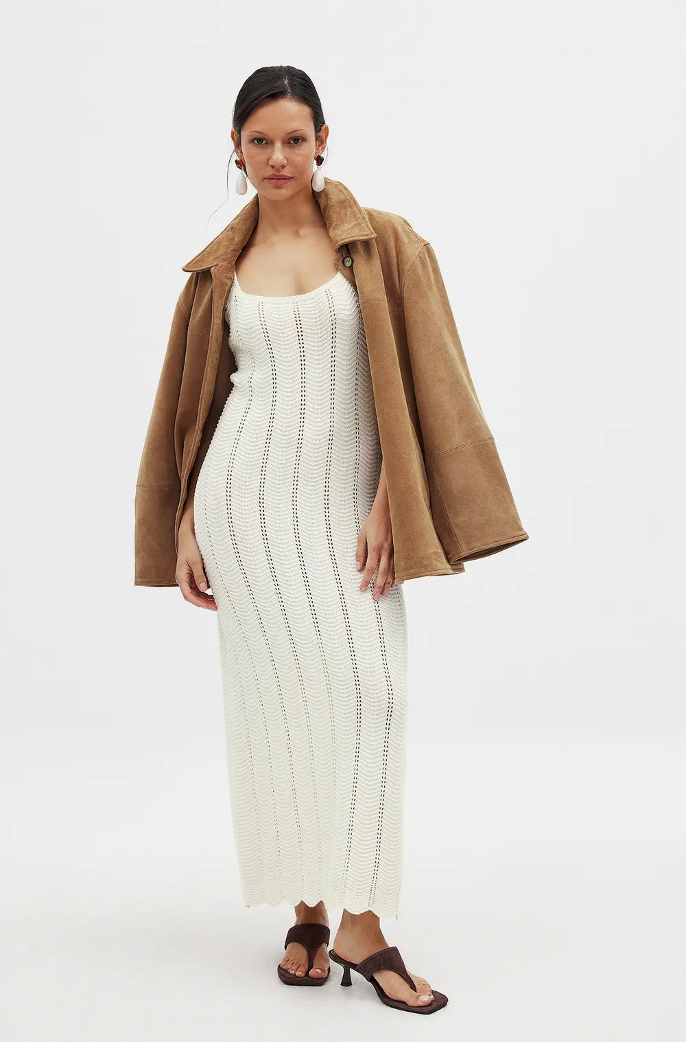 Knitted Flowy Midi Dress Offwhite