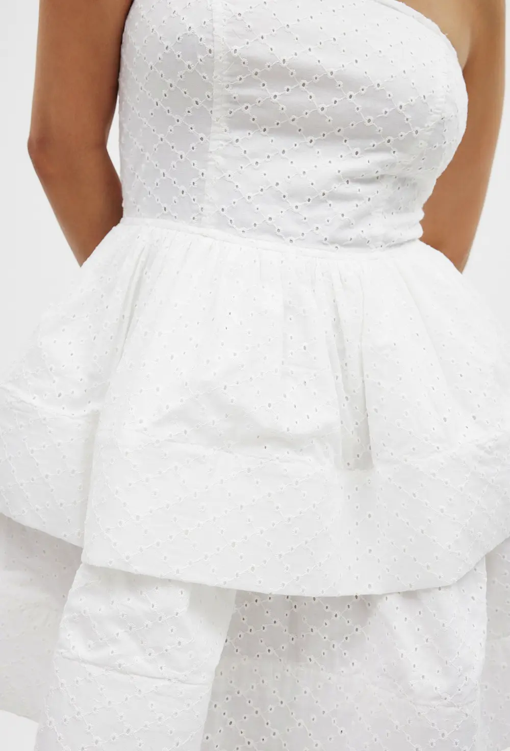 Anglaise Flounce Mini Dress White