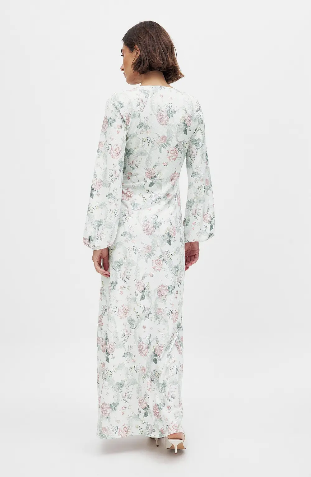 Jersey Balloon Sleeve Maxi Dress Flower