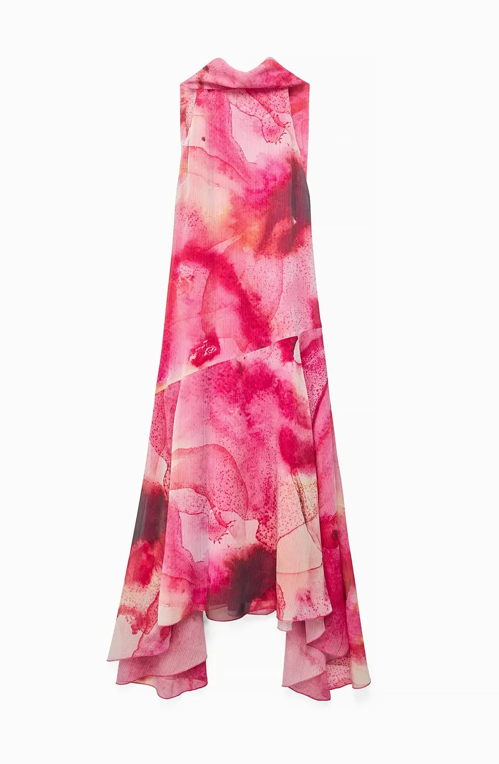Chiffon Scarf Detail Midi Dress Pink