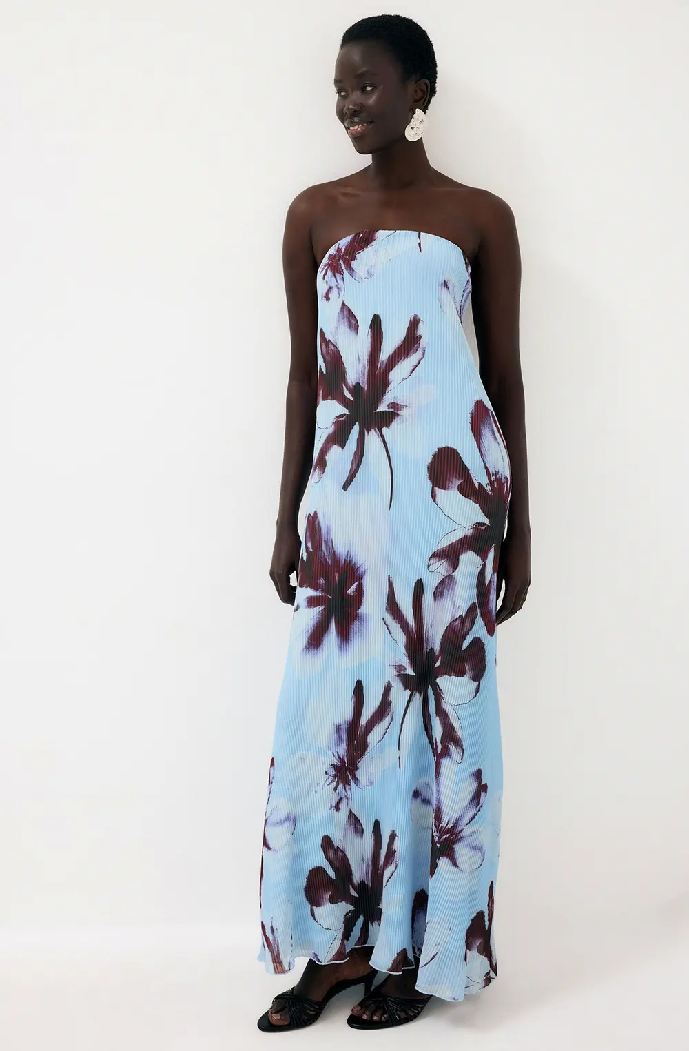Plisse Maxi Tube Dress Blue