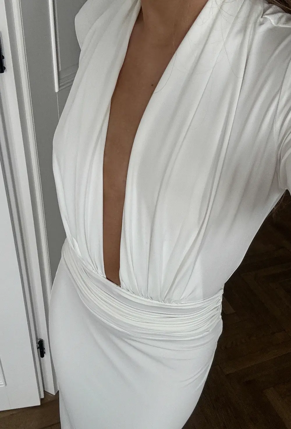 Draped Jersey Maxi Dress White