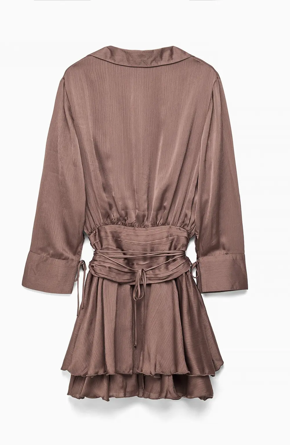 Ruched Waist Mini Shirt Dress Brown