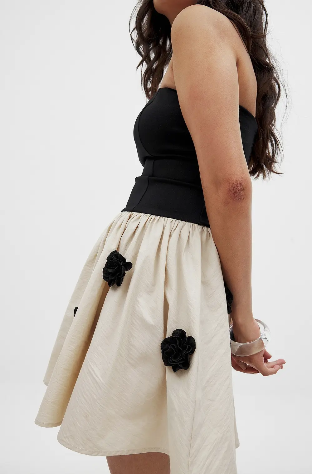 Flower Detail Volume Skirt Mini Dress Multicolor