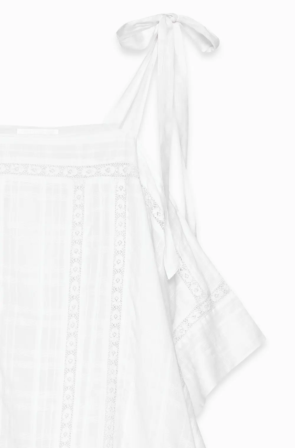 Lace Insert Tie Shoulder Mini Dress White