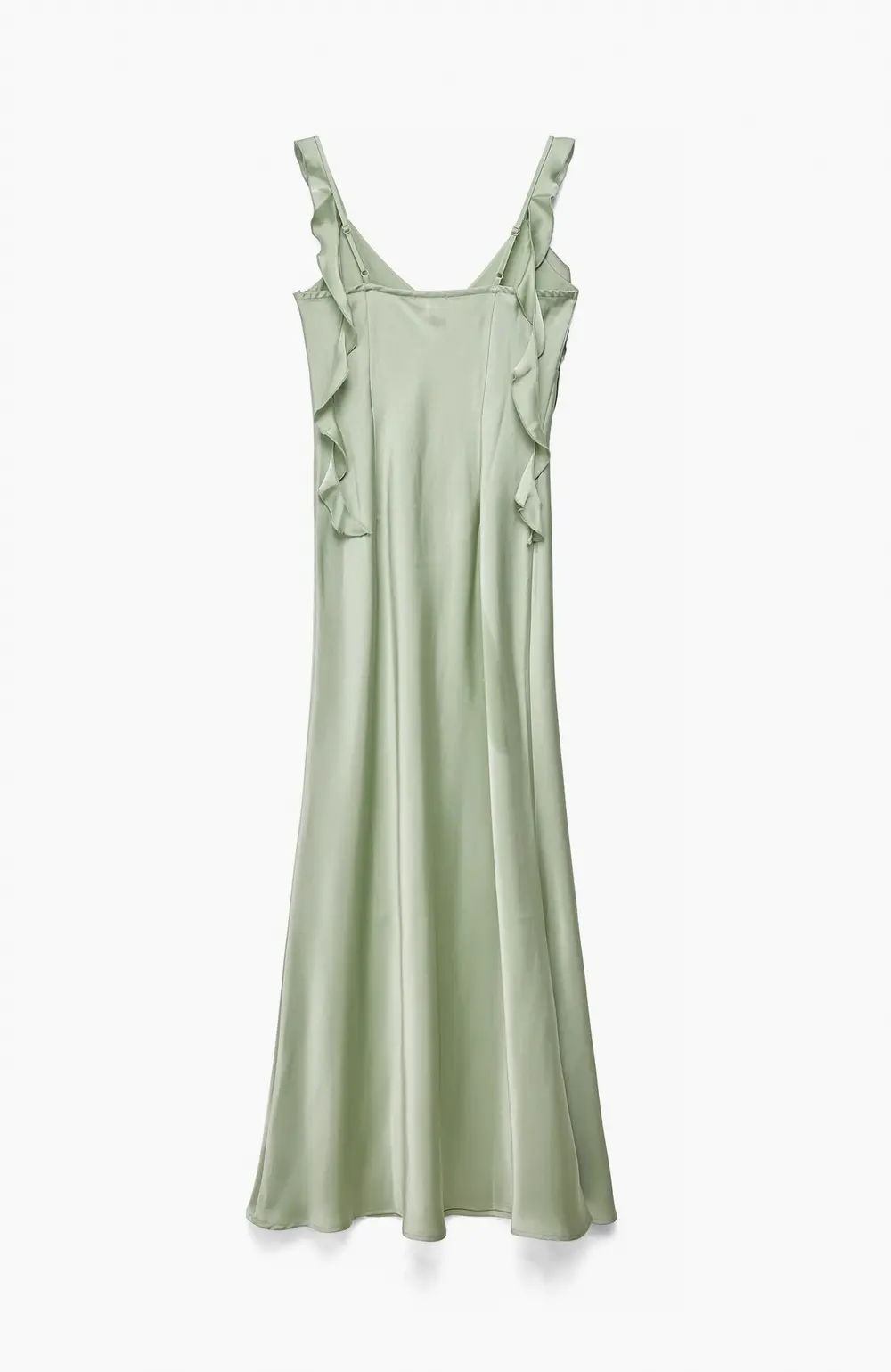 Satin Ruffle Shoulder Maxi Dress Green