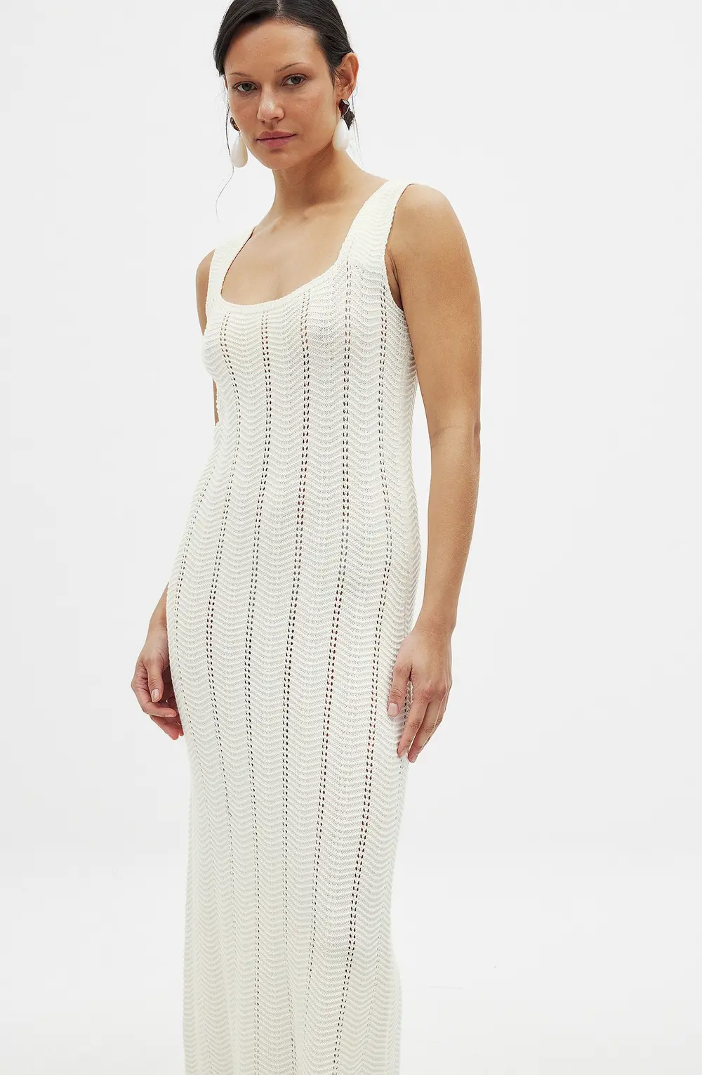 Knitted Flowy Midi Dress Offwhite