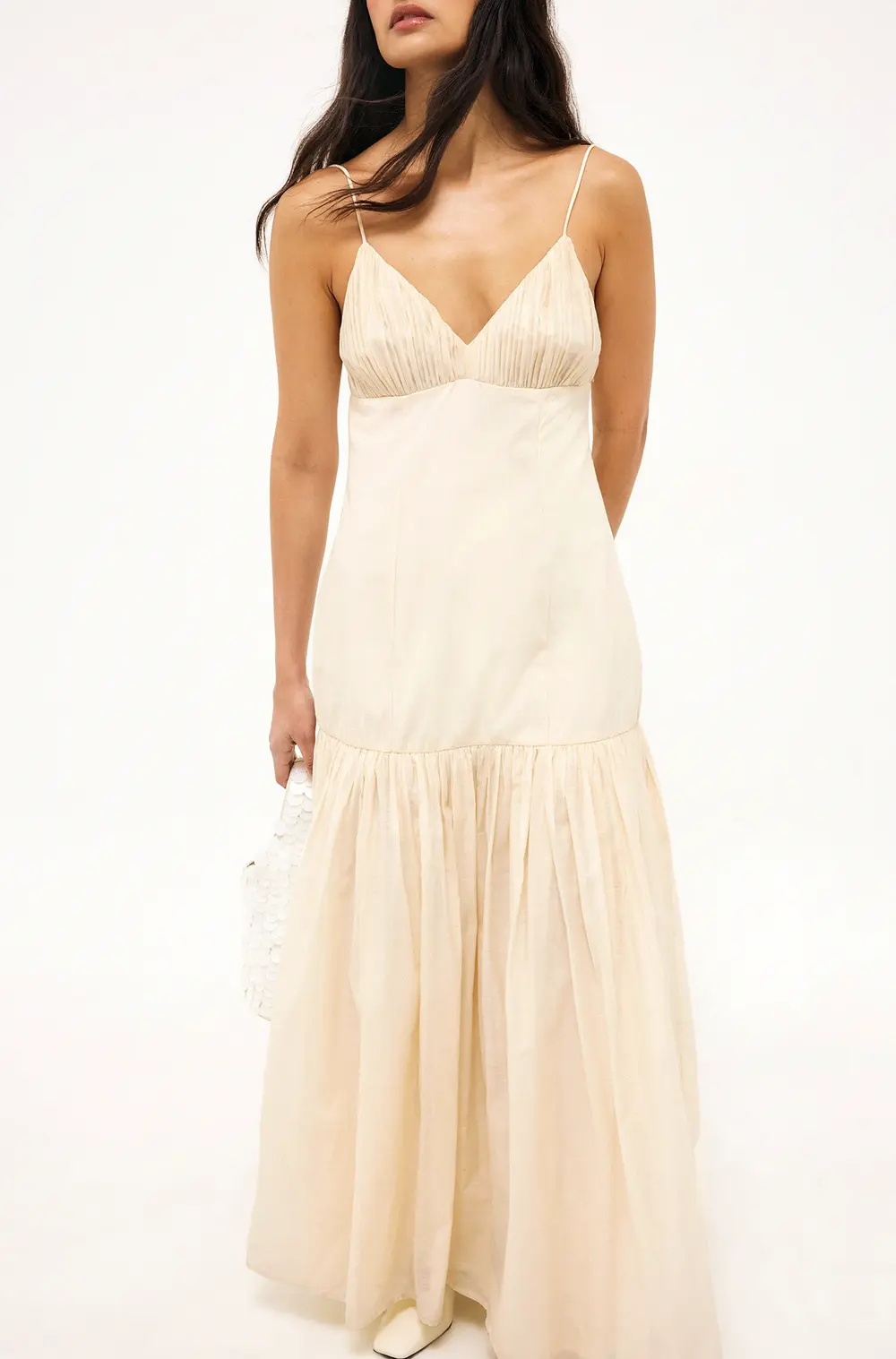 Gathered Strap Dress Beige