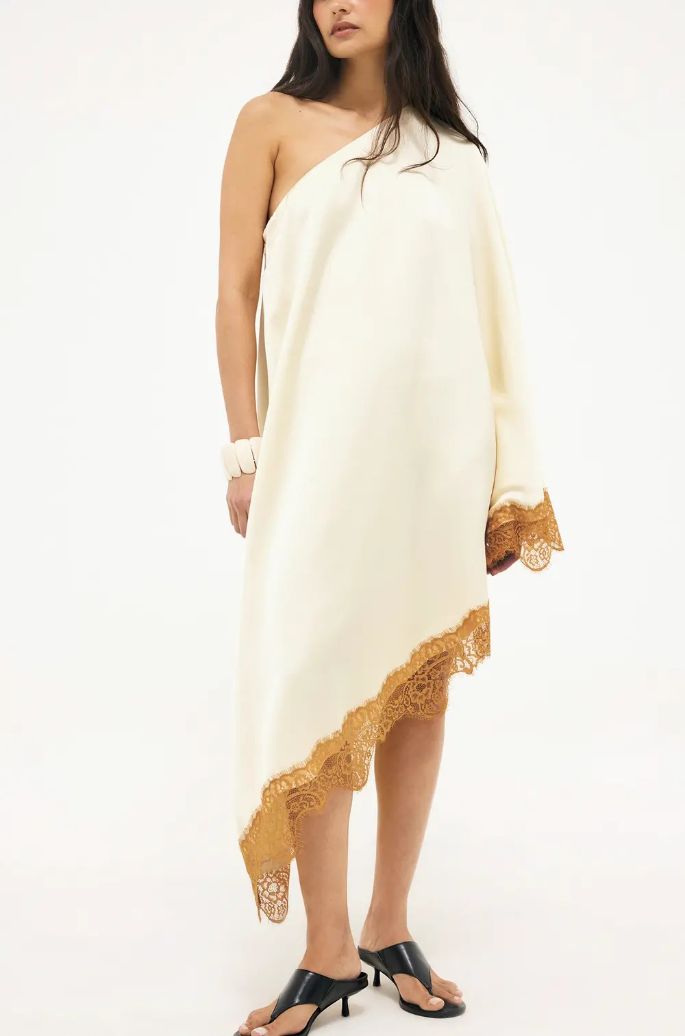 Asymmetric Lace Edge Dress Yellow