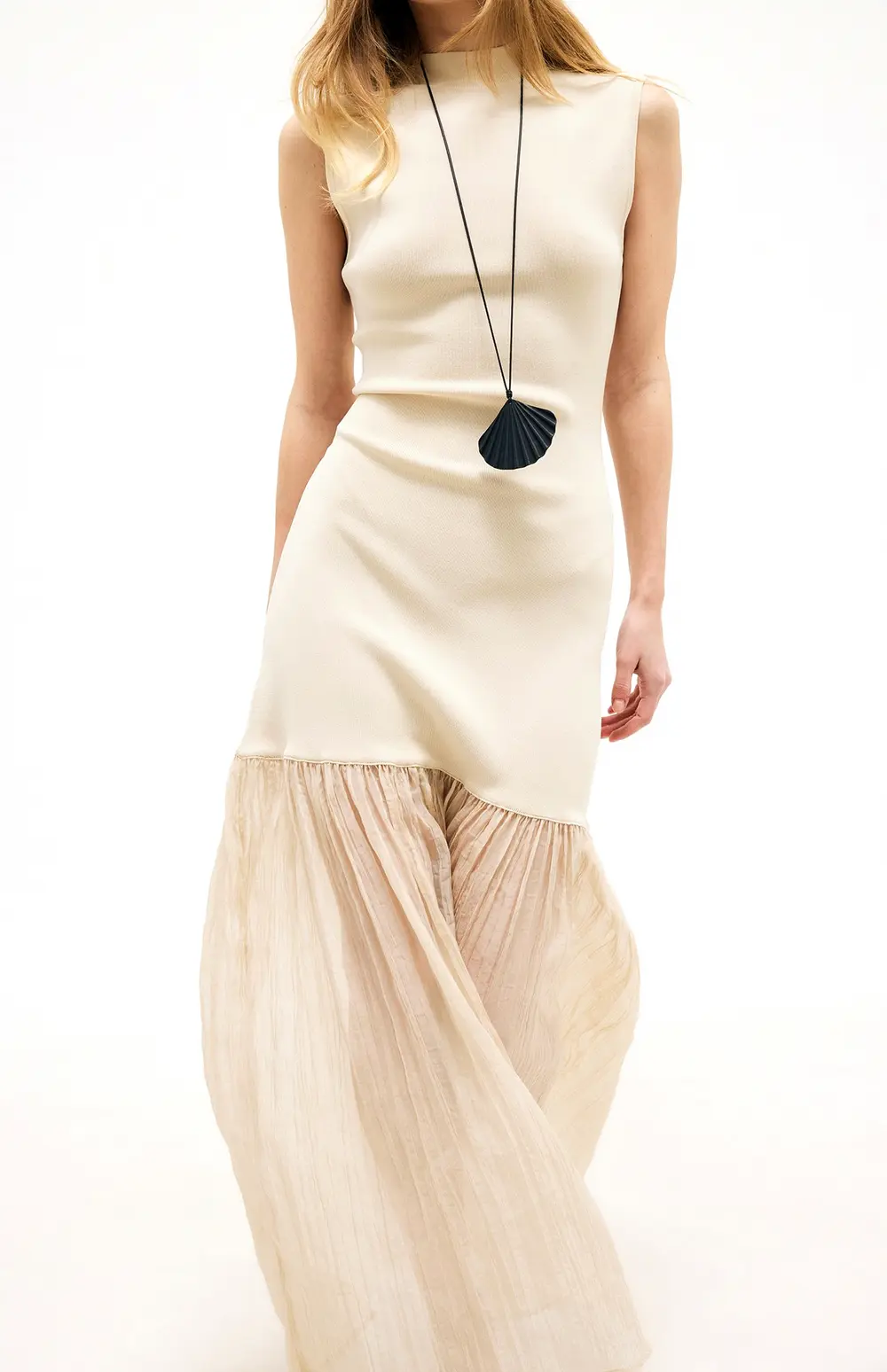 Knitted High Neck Maxi Dress Beige