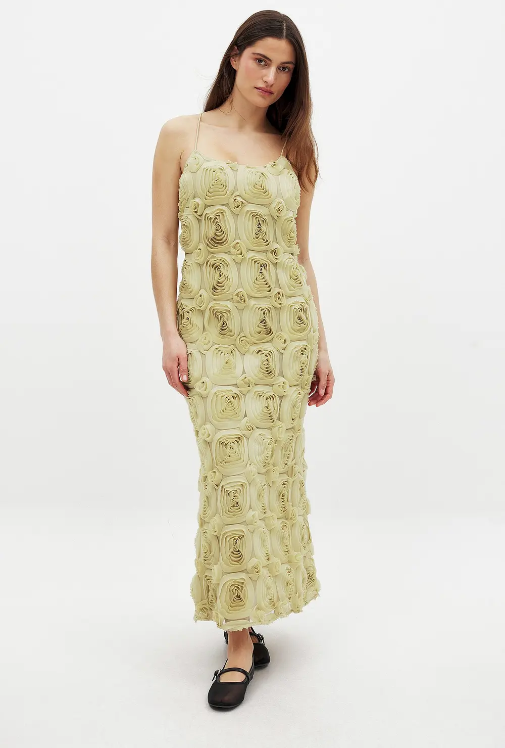 Rose Texture Slip Midi Dress Green