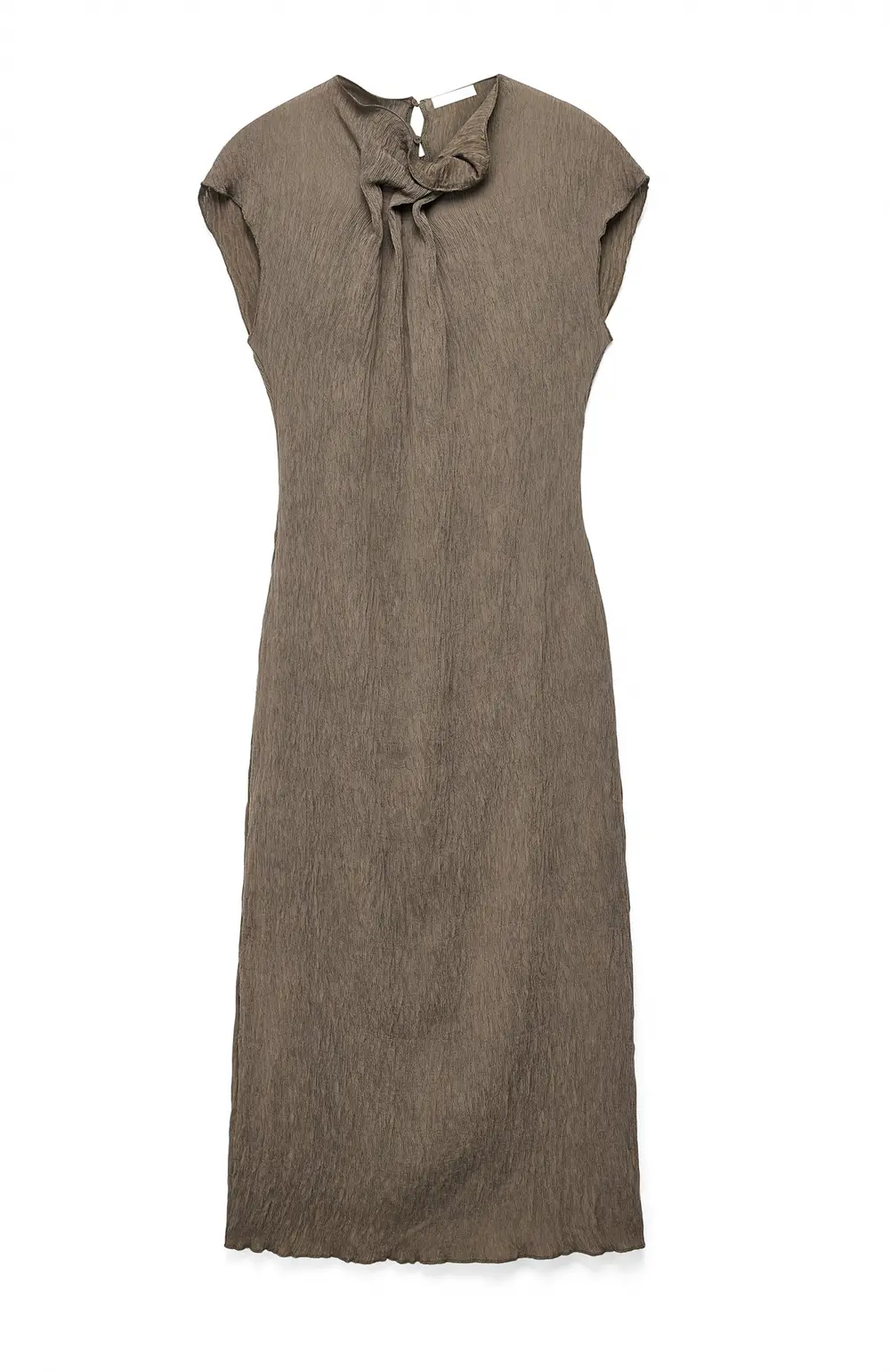 Draped Neckline Short Sleeve Midi Dress Brown