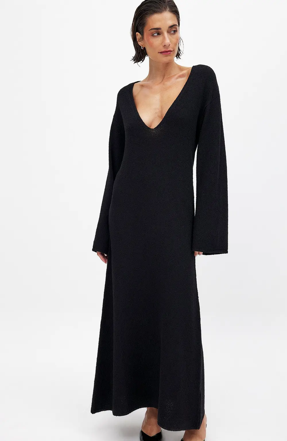 Deep V-neck Maxi Dress Black