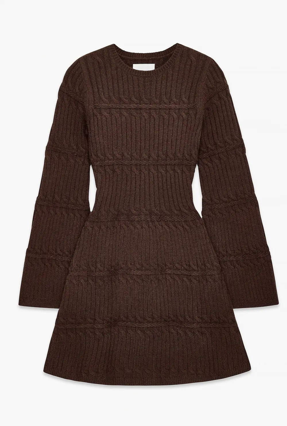 Cable Knitted Flare Mini Dress Brown