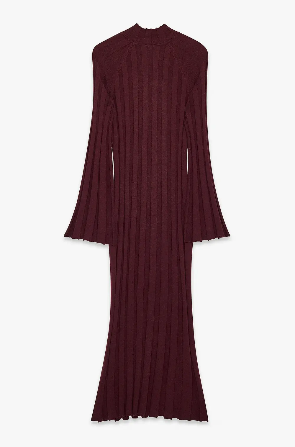Knitted Ribbed Turtleneck Maxi Dress Burgundy