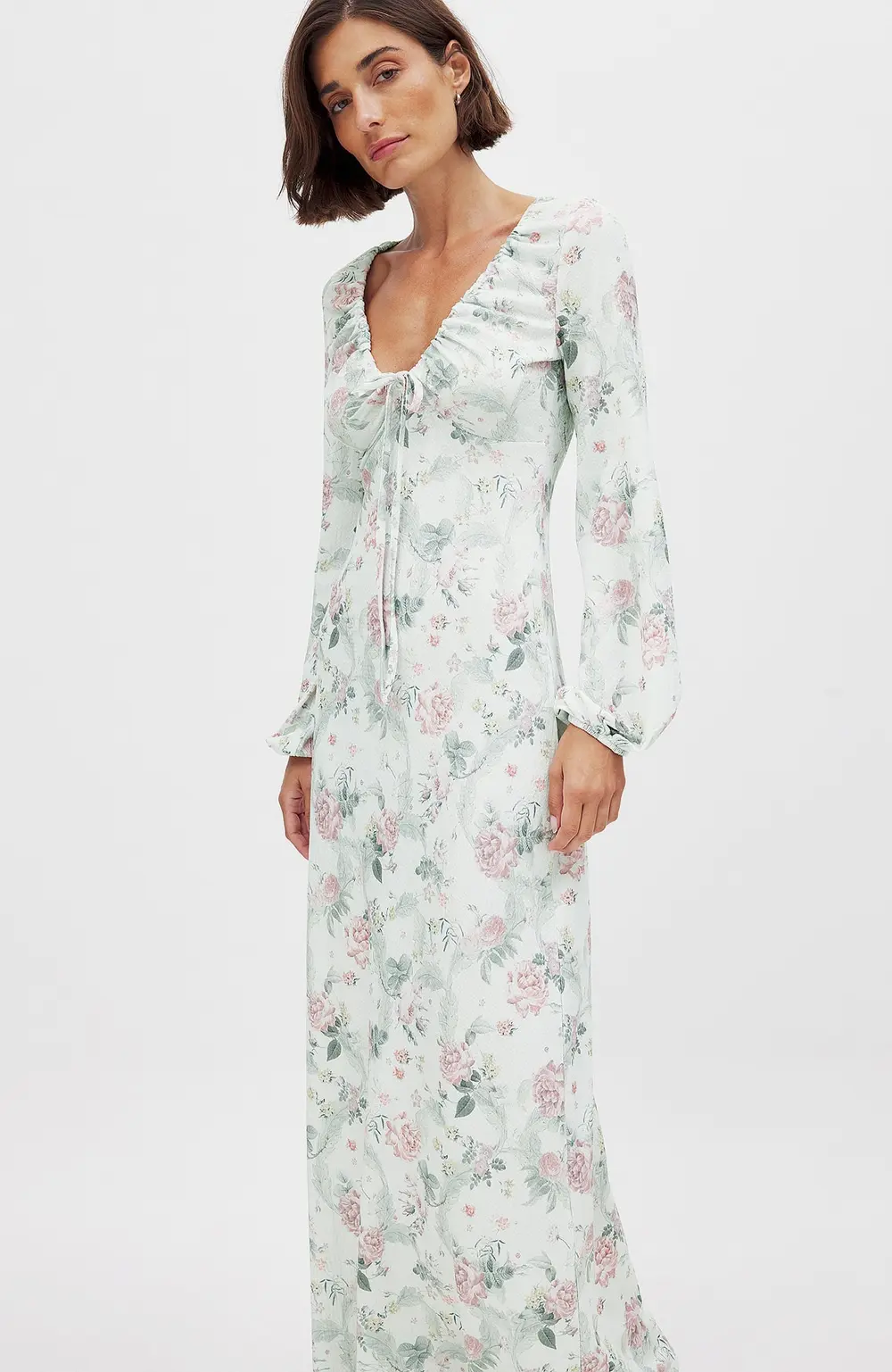 Jersey Balloon Sleeve Maxi Dress Flower