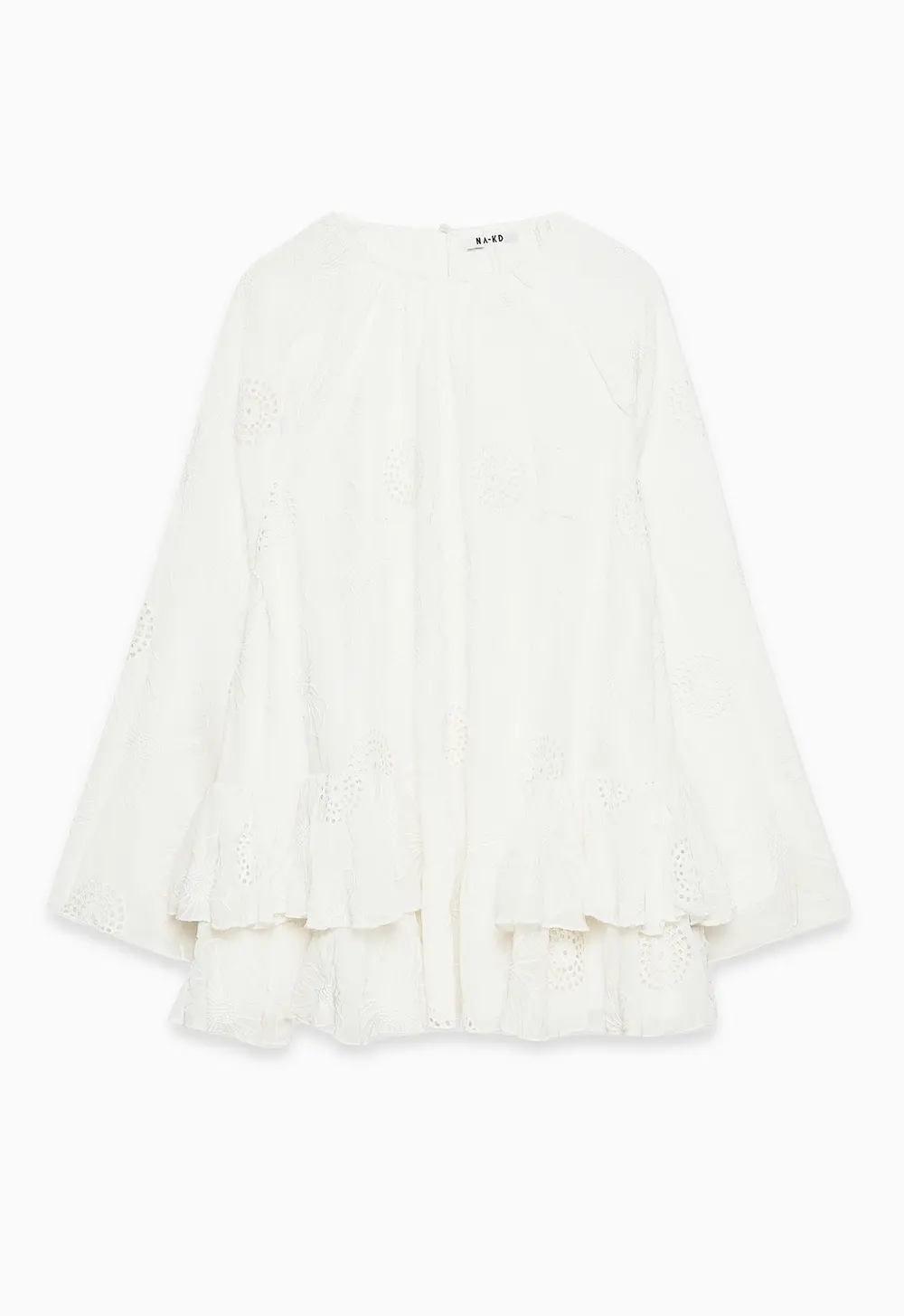 Embroidered Volume Mini Dress White