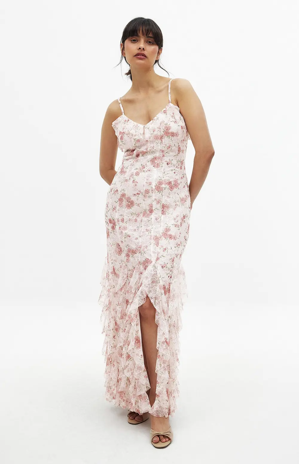 Frill Lace Maxi Dress Flower