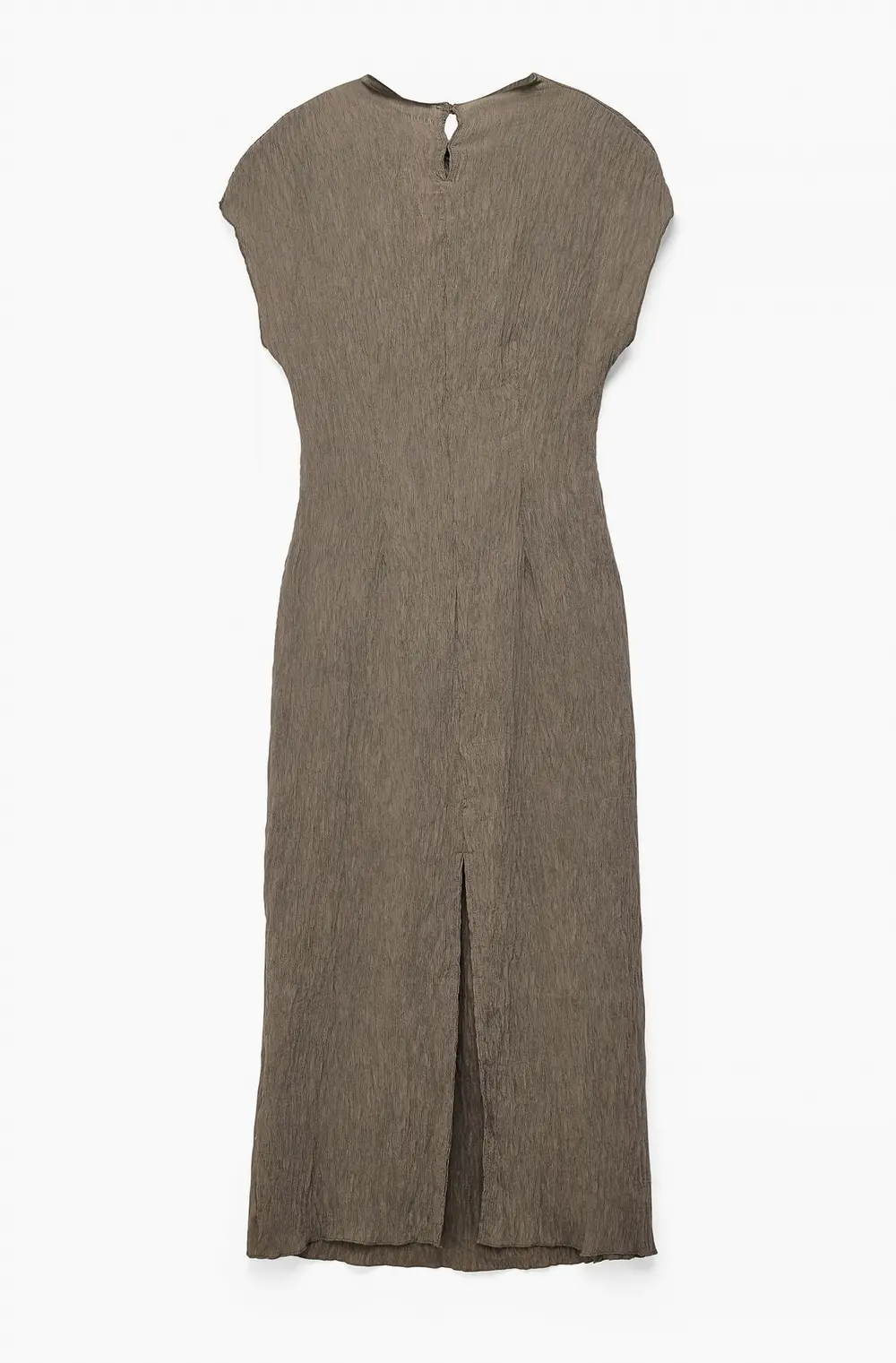 Draped Neckline Short Sleeve Midi Dress Brown