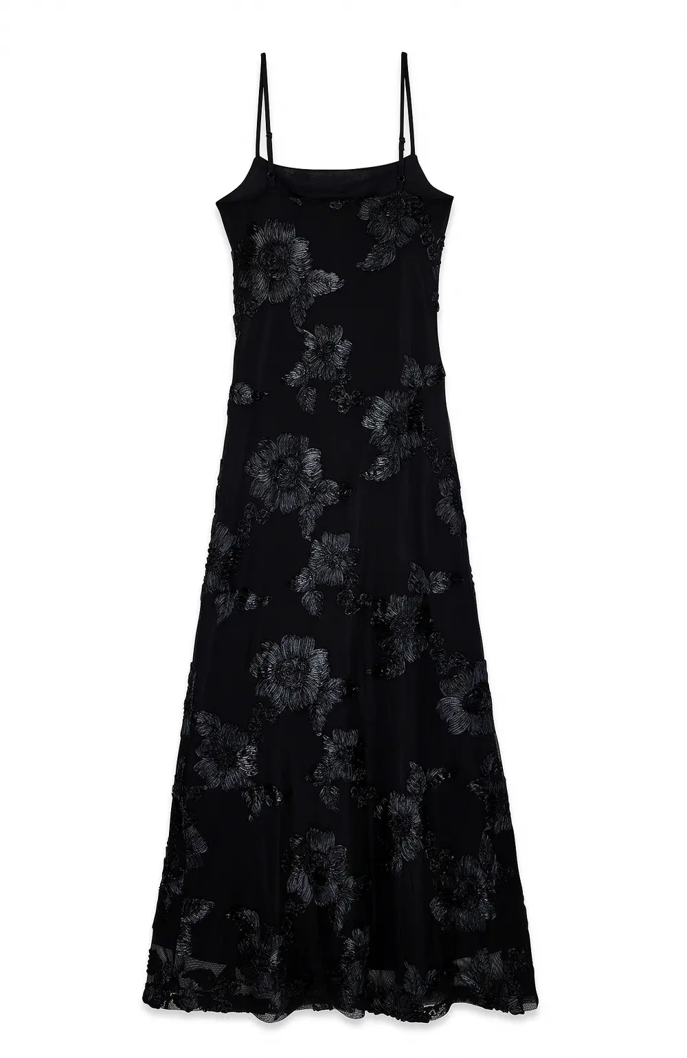 Flower Mesh Maxi Dress Black
