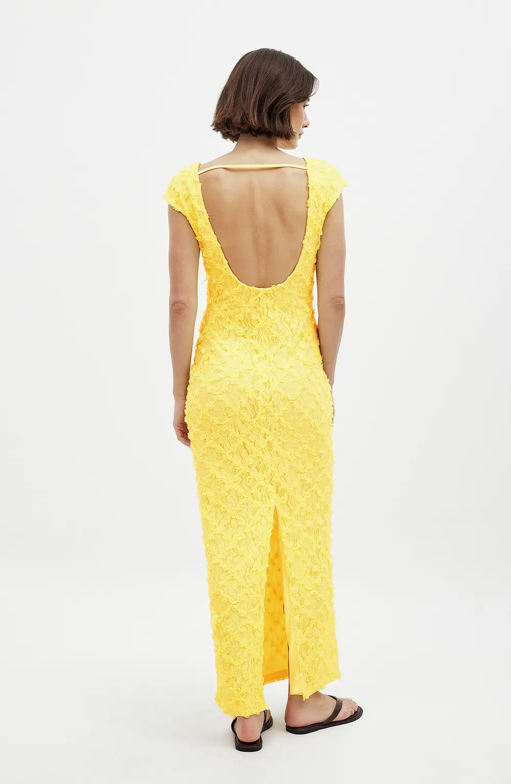 Open Back Lace Maxi Dress Yellow