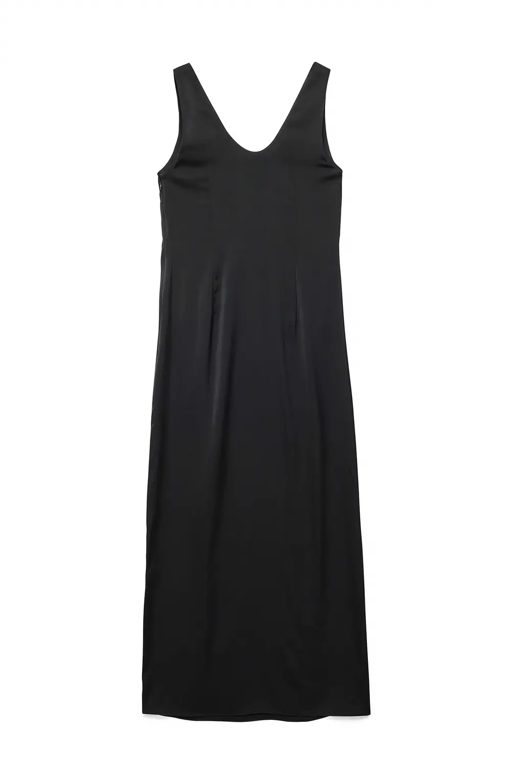 Scooped Neck Satin Maxi Dress Black
