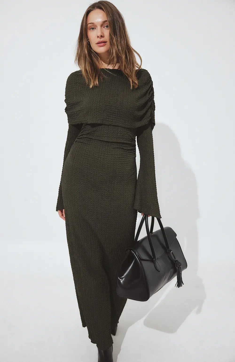 Structured Draped Maxi Dress Green